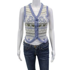 Guizio Womens Knit Striped V-Neck Button Up Sweater Vest White Size XS